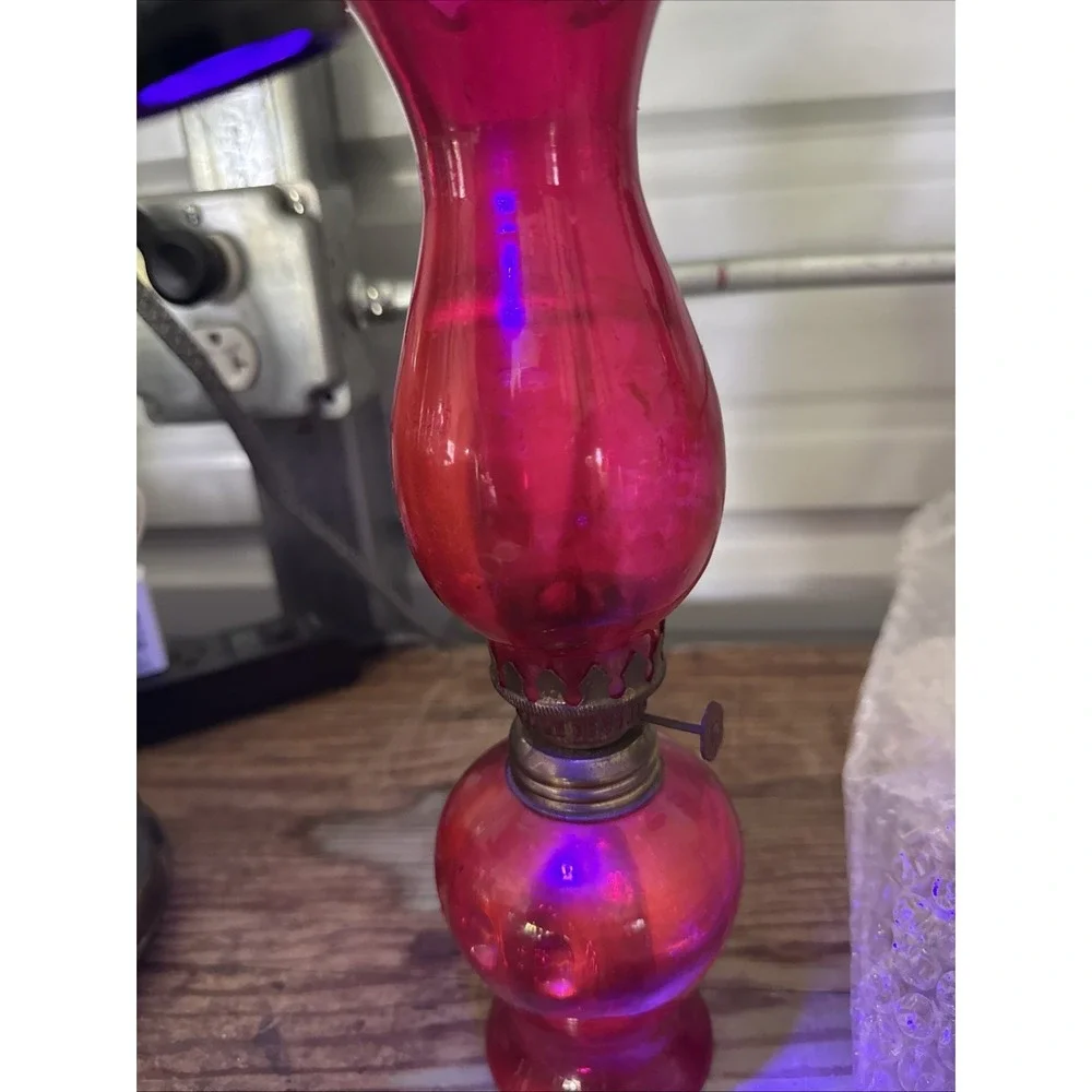 Vintage Red Glass Oil Lamp with Ruffle top 10.5